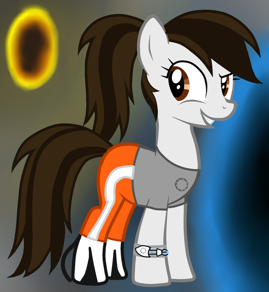 Size: 1600x1740 | Tagged: safe, artist:nyxeradragon2595, derpibooru import, ponified, pony, chell, female, mare, portal, portal (valve), portal 2, solo