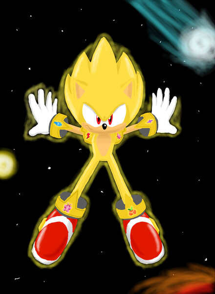 Size: 1081x1474 | Tagged: armor, artist:megaartist923, crossover, derpibooru import, element of generosity, element of honesty, element of kindness, element of laughter, element of loyalty, element of magic, elements of harmony, safe, solo, sonic the hedgehog, sonic the hedgehog (series), space, super sonic