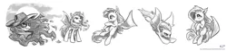 Size: 2200x500 | Tagged: safe, artist:kp-shadowsquirrel, derpibooru import, fluttershy, bat pony, pony, bats!, alucard, alushy, bat ponified, crossover, flutterbat, hat, hellsing, monochrome, race swap, sketch