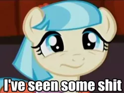 Size: 398x300 | Tagged: coco pommel, cute, derpibooru import, edit, edited screencap, i've seen some shit, meme, rarity takes manehattan, reaction image, :s, safe, screencap, solo, vulgar, wavy mouth, wrong aspect ratio