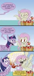 Size: 900x2025 | Tagged: safe, artist:foolyguy, derpibooru import, fluttershy, twilight sparkle, twilight sparkle (alicorn), alicorn, bat pony, pony, .mov, apple.mov, bats!, apple, bat ponified, comic, flutterbat, food, hotdiggedydemon-ish, if that's okay with you, pony.mov, race swap, style emulation