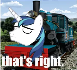 Size: 802x728 | Tagged: andrew francis, crossover, derpibooru import, edit, meme, safe, shining armor, that's right, thomas the tank engine, voice actor joke