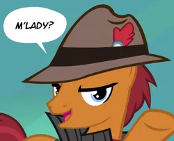 Size: 600x488 | Tagged: artist:pixelkitties, bedroom eyes, derpibooru import, dialogue, euphoric, fedora shaming, m'lady, rarity takes manehattan, safe, solo, sourpuss, speech bubble