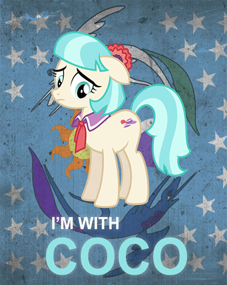 Size: 460x576 | Tagged: artist:crankydoodle, coco pommel, conan o'brien, derpibooru import, palindrome get, parody, rarity takes manehattan, safe, solo