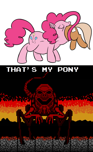 Size: 1143x1857 | Tagged: artist:maybelle, artist:megadanzilla, creepypasta, derpibooru import, fetish, godzilla (series), kaiju, meme, nes godzilla creepypasta, nes godzilla: shadow of red, oc, pinkie pie, pinkie pred, prehensile mane, questionable, red (creepypasta), that's my x, vore, wat