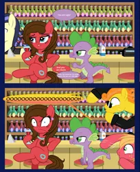 Size: 1100x1347 | Tagged: safe, artist:edowaado, derpibooru import, big macintosh, carrot cake, spike, oc, earth pony, pony, drunk, exploitable meme, male, meme, spike's witty pickup lines, stallion, winston churchill