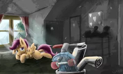 Size: 6614x4000 | Tagged: artist:owlvortex, bed, crying, derpibooru import, flight to the finish, sad, safe, scene interpretation, scootaloo, scootaloo's house, scooter, solo