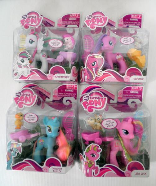 Size: 800x955 | Tagged: blossomforth, brushable, choking hazard, cr, cupcake (g4), derpibooru import, dewdrop dazzle, lulu luck, pony pulls the wagon, safe, sugarcup, toy