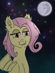 Size: 1264x1656 | Tagged: safe, artist:fluttershy-wins, derpibooru import, fluttershy, bat pony, pony, bats!, bat ponified, faic, flutterbat, mare in the moon, moon, night, race swap, smug, smugdash, solo