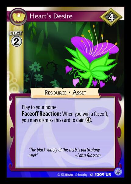 Size: 868x1211 | Tagged: ccg, derpibooru import, enterplay, heart's desire, lotus blossom, magic the gathering, merchandise, mlp trading card game, reference, safe