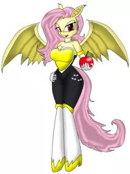 Size: 1536x2048 | Tagged: safe, artist:odiz, derpibooru import, fluttershy, anthro, bat pony, bats!, apple, bat ponified, clothes, cosplay, costume, crossover, flutterbat, food, race swap, rouge the bat, solo, sonic the hedgehog (series)