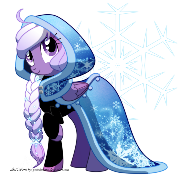 Size: 1200x1200 | Tagged: safe, artist:yokokinawa, derpibooru import, oc, oc:yoko, unofficial characters only, pegasus, pony, braid, clothes, crossover, elsa, female, frozen (movie), mare, simple background, snow, snowflake, solo, transparent background