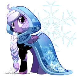 Size: 1200x1200 | Tagged: safe, artist:yokokinawa, derpibooru import, oc, oc:yoko, unofficial characters only, pegasus, pony, braid, clothes, crossover, elsa, female, frozen (movie), mare, simple background, snow, snowflake, solo, transparent background