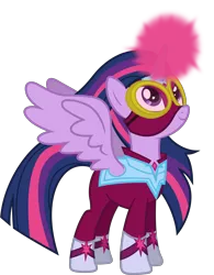 Size: 5170x6620 | Tagged: safe, artist:90sigma, derpibooru import, masked matter-horn, twilight sparkle, twilight sparkle (alicorn), alicorn, pony, power ponies (episode), absurd resolution, clothes, costume, female, glowing horn, goggles, horn, magic, mare, mask, power ponies, simple background, solo, spread wings, transparent background, vector, wings