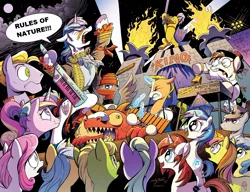 Size: 1280x985 | Tagged: 8-bit, 8-bit (character), artist:andypriceart, buck withers, crowd, derpibooru import, edit, gizmo, guitar, idw, konami, metal gear, metal gear rising, musical instrument, princess cadance, rules of nature, safe, shining armor, spoiler:comic, sweetcream scoops, vinyl scratch