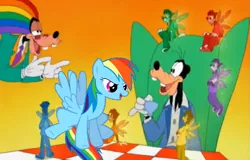 Size: 1566x1000 | Tagged: an extremely goofy movie, derpibooru import, edit, goofy (disney), high, max goof, meme, rainbow dash, safe, stoned