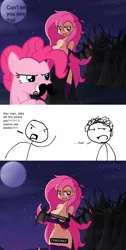 Size: 1731x3423 | Tagged: suggestive, artist:kurus22, derpibooru import, fluttershy, pinkie pie, bat pony, human, pony, bats!, bat ponified, belly button, breasts, censored, comic, dialogue, flutterbat, humanized, light skin, moon, night, nudity, race swap, strategically covered