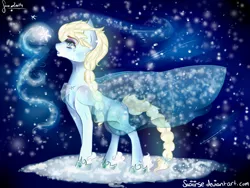 Size: 1024x768 | Tagged: safe, artist:saoiirse, derpibooru import, ponified, pony, clothes, crying, dress, elsa, frozen (movie), snow, snowfall, solo