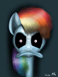 Size: 1800x2400 | Tagged: artist:tomtornados, colored, creepy, dark, derpibooru import, grimdark, looking at you, nightmare fuel, rainbow dash, realistic, solo, squidward's suicide, staring into my soul, staring into your soul