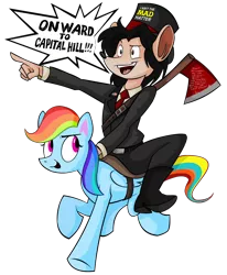 Size: 1594x1933 | Tagged: artist:wolfjedisamuel, axe, derpibooru import, furry, mad hatter, mad magazine, mad (tv series), oc, rainbow dash, rainbow dash and bernstein, riding, saddle, safe, tack, weapon