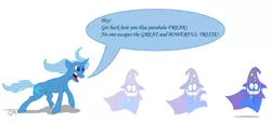 Size: 1650x750 | Tagged: artist:philith, bloo (foster's), cape, clothes, crossover, derpibooru import, foster's home for imaginary friends, hat, safe, trixie, trixie's cape, trixie's hat