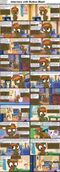 Size: 1282x3661 | Tagged: safe, derpibooru import, button mash, sweetie belle, oc, oc:cream heart, earth pony, pony, button's adventures, comic:celestia's servant interview, caption, colt, comic, female, filly, foal, interview, male