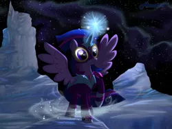 Size: 1000x750 | Tagged: safe, artist:anna-krylova, derpibooru import, masked matter-horn, twilight sparkle, twilight sparkle (alicorn), alicorn, pony, power ponies (episode), clothes, costume, female, iceberg, mare, power ponies, snow, solo