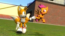 Size: 1366x768 | Tagged: 3d, artist:legoguy9875, brofist, crossover, derpibooru import, hoofbump, miles "tails" prower, safe, scootaloo, scootaloo can fly, sonic the hedgehog (series), source filmmaker