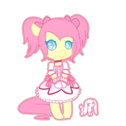 Size: 1000x1000 | Tagged: alternate hairstyle, angel bunny, artist:pegacornss, clothes, cosplay, costume, crossover, derpibooru import, duo, fluttershy, heart eyes, incubator (species), kyubey, madoka kaname, magical girl, no pupils, puella magi madoka magica, safe, solo, wingding eyes