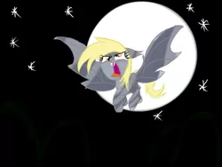 Size: 1024x768 | Tagged: safe, derpibooru import, derpy hooves, bat pony, pony, bats!, bat ponified, derpybat, open mouth, race swap, solo, spread wings, wings