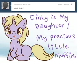 Size: 654x530 | Tagged: safe, derpibooru import, derpy hooves, dinky hooves, pony, unicorn, ask derpyhooves, :p, cute, dinkabetes, equestria's best daughter, equestria's best mother, female, filly, implied derpy, offscreen character, solo, tongue out, tumblr