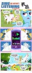 Size: 900x1997 | Tagged: safe, artist:pixelkitties, derpibooru import, bulk biceps, derpy hooves, fluttershy, princess celestia, rainbow dash, soarin', spitfire, pegasus, pony, princess molestia, rainbow falls, apple brown betty (food), comic, earbuds, female, food, funny, kelis, mare, milkshake, music player, whistle