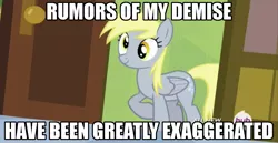 Size: 1280x663 | Tagged: safe, derpibooru import, derpy hooves, pegasus, pony, rainbow falls, caption, female, mare, mark twain, meme, solo, the grey one's glorious return