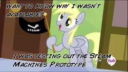 Size: 1280x720 | Tagged: safe, derpibooru import, derpy hooves, pegasus, pony, rainbow falls, derpy's flag, exploitable meme, female, mare, meme, solo, steam, steam (software), the grey one's glorious return, valve