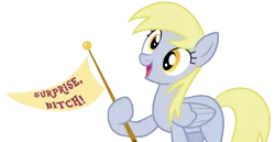 Size: 1012x523 | Tagged: safe, artist:tenaflyviper, derpibooru import, derpy hooves, pegasus, pony, rainbow falls, derpy's flag, exploitable meme, female, mare, meme, solo, vulgar