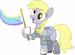 Size: 1487x1100 | Tagged: safe, derpibooru import, derpy hooves, pegasus, pony, rainbow falls, /mlp/, 4chan cup, clothes, derpy's flag, female, flag, football, gloves, jersey, mare, safest hooves, short-sleeved goalkeeper jersey, simple background, solo, sports, vector, white background