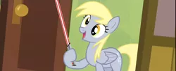 Size: 1920x781 | Tagged: safe, derpibooru import, derpy hooves, pegasus, pony, rainbow falls, derpy's flag, exploitable meme, female, lightsaber, mare, meme, solo, star wars, sword, weapon