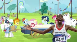 Size: 802x444 | Tagged: alicorn, ambulance, derpibooru import, fleetfoot, fluttershy, hospital, human, irl, irl human, meme, mo farah, mo farah running away from things, olympics, photo, pinkie pie, rainbow dash, rainbow falls, safe, soarin', spitfire, twilight sparkle, twilight sparkle (alicorn)