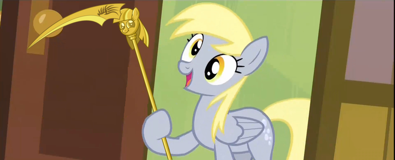 Size: 1280x521 | Tagged: safe, artist:atanarix, derpibooru import, edit, screencap, derpy hooves, pegasus, pony, rainbow falls, cane, derpy's flag, exploitable meme, faic, female, mare, meme, scepter, scythe, smirk, twiface, twilight scepter, wrong neighborhood