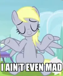 Size: 390x467 | Tagged: safe, derpibooru import, screencap, derpy hooves, pegasus, pony, rainbow falls, caption, female, i ain't even mad, image macro, mare, meme, reaction image, shrug, solo, text