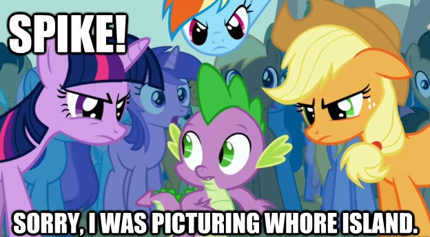 Size: 624x344 | Tagged: explicit, derpibooru import, edit, edited screencap, screencap, applejack, rainbow dash, spike, twilight sparkle, dragon, earth pony, pegasus, pony, unicorn, archer (show), caption, female, image macro, implied erection, male, mare, nudity, penis, text, vulgar