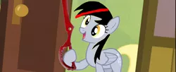 Size: 1280x521 | Tagged: safe, derpibooru import, edit, screencap, derpy hooves, pegasus, pony, rainbow falls, derp la derp, derpy's flag, exploitable meme, female, kill la kill, mare, meme, scissor blade, solo, sword, weapon