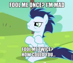 Size: 439x382 | Tagged: angry, caption, crossed hooves, derpibooru import, image macro, jontron, nightshade: the claws of heugh, rainbow falls, safe, soarin', solo, text