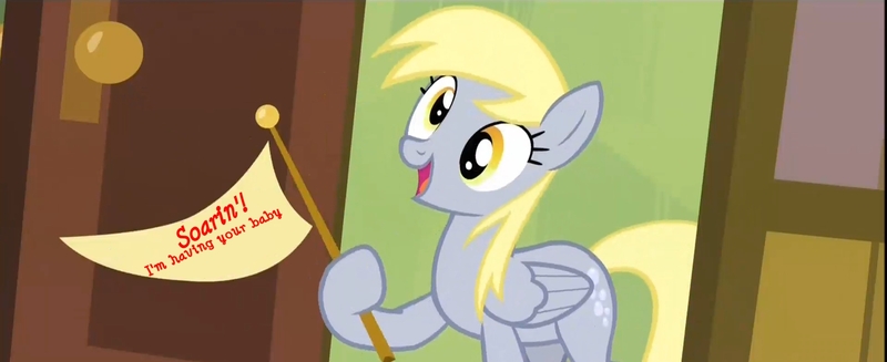 Size: 1920x785 | Tagged: safe, derpibooru import, derpy hooves, soarin', pegasus, pony, rainbow falls, derpin', derpy's flag, exploitable meme, female, male, mare, meme, shipping, soarin' gets all the mares, solo, straight