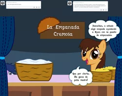 Size: 1280x1016 | Tagged: derpibooru import, empanada, food, mariareplies, oc, oc:maría teresa de los ponyos paguetti, safe, spanish, tumblr, unofficial characters only