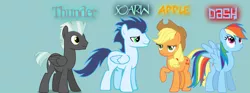 Size: 851x315 | Tagged: safe, artist:appuljack, derpibooru import, applejack, rainbow dash, soarin', thunderlane, appledash, bisexual, facebook cover, female, gay, lesbian, male, polyamory, shipping, soarilane, soarindash, soarinjack, straight, thunderdash, thunderjack