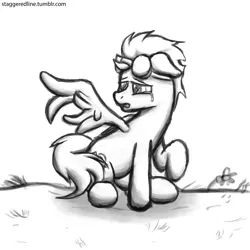 Size: 1280x1280 | Tagged: artist:staggeredline, crying, derpibooru import, grayscale, injured, monochrome, rainbow falls, safe, soarin', solo