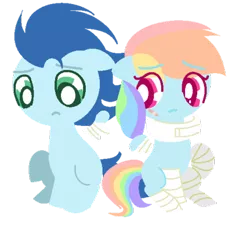 Size: 400x431 | Tagged: safe, artist:princess-big-mac, derpibooru import, rainbow dash, soarin', rainbow falls, bandage, feignbow dash, female, injured, lineless, male, shipping, soarindash, straight