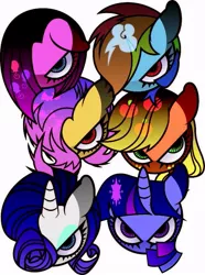 Size: 619x834 | Tagged: safe, artist:naoki, derpibooru import, applejack, fluttershy, pinkie pie, rainbow dash, rarity, twilight sparkle, bat pony, pony, bats!, bat ponified, flutterbat, mane six, race swap, serious, serious face