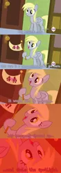 Size: 882x2493 | Tagged: safe, derpibooru import, derpy hooves, pegasus, pony, rainbow falls, caption, derpy's flag, female, hub logo, mare, the grey one's glorious return